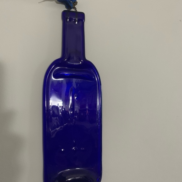Cobalt Blue Flattened Wine Bottle w/ Metal Hanger! - Picture 2 of 4